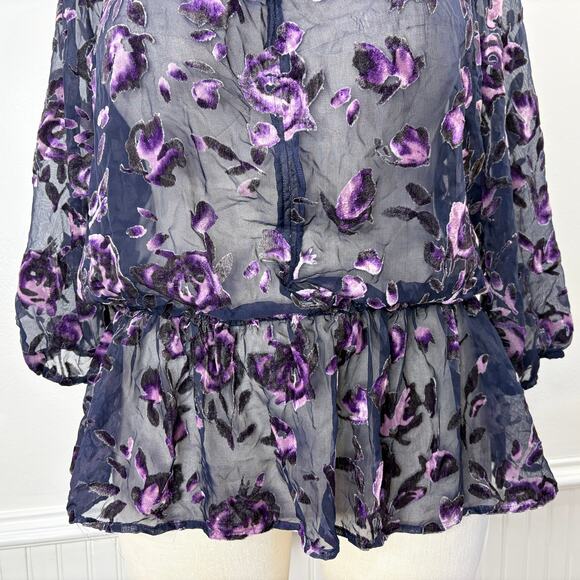 Faded Glory Size XXL Floral Velvet Burnout Top Floral Whimsigoth Fairy Grunge - Picture 5 of 14